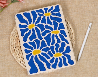 Blue Art Flower iPad Case Cover iPad 9 Case iPad Mini 7/6 iPad Air iPad Pro 2024/2021 Case iPad Air 5/6 iPad Pro 11 Case M2 M4 iPad Sleeve