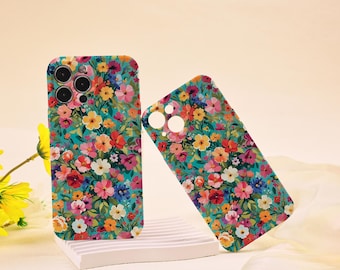 Colorful Flowers Phone Case for iPhone 16e iPhone 16 15 14 13 12 11 Pro Max Plus iPhone 13 12 Mini iPhone X XS XR SE All Inclusive Lens Case