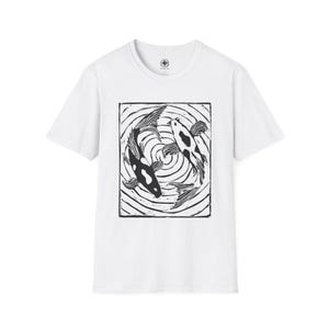 Koi Fish Yin Yang Unisex Softstyle T-Shirt, Black and White Asian Zen Ink Print Tee, Yin Yang Tshirt, Koi Fish Shirt, Meditation Apparel