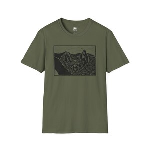 Vampire Bat T-Shirt, Gothic Unisex Tee, Hand-Drawn Linocut Print, Halloween Shirt, Spooky Graphic Top