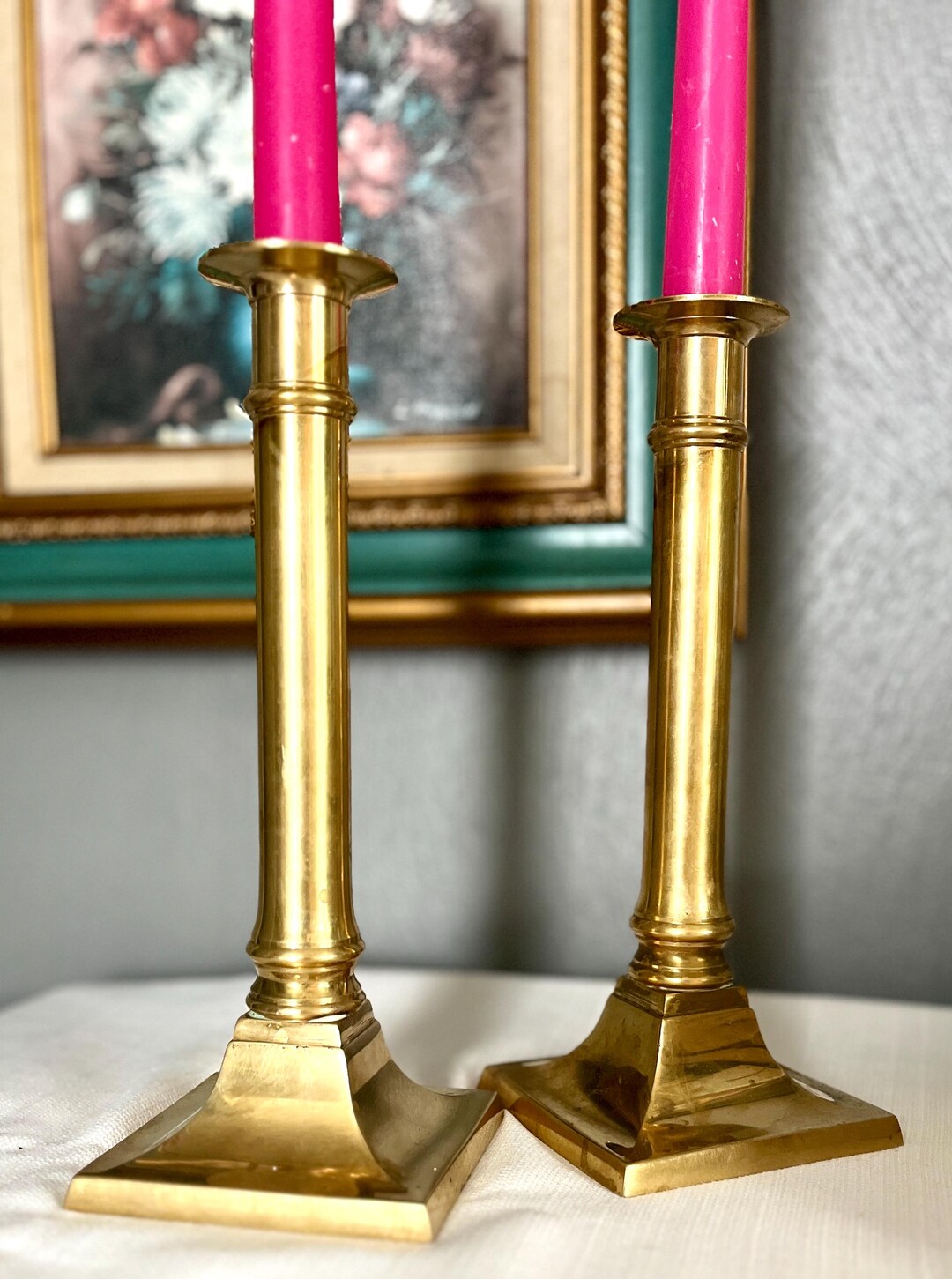 Vintage Set Candlestick Holders Solid Brass Antique - Etsy