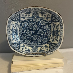 Vintage Japanese Andrea By Sadek Blue Floral & White Rectangular Serving Dish 9.25x8&quot; trinket dish jewelry dish knick knack tray vanity