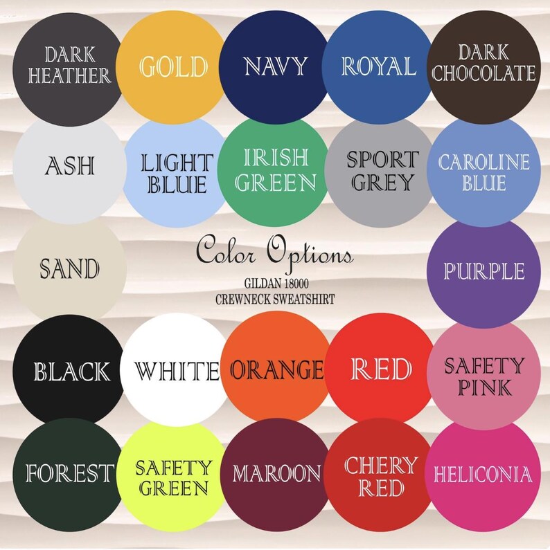 a grid of 24 circular color options, each with a different color name, arranged in a 4x6 grid.