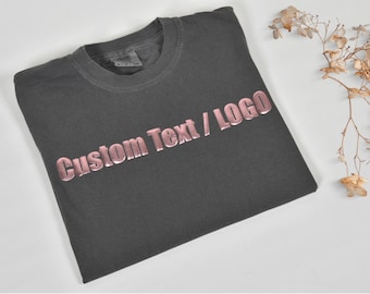 Comfort Colors Custom Text Logo Puff T-Shirt, Personalized Text Shirt, Embossed Tee, Puff Team Name, School Mascot Shirt, Business Logo Tee