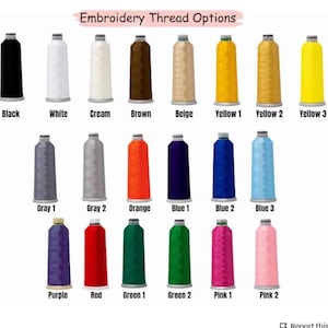 a collection of embroidery thread options, each with a different color and corresponding label.