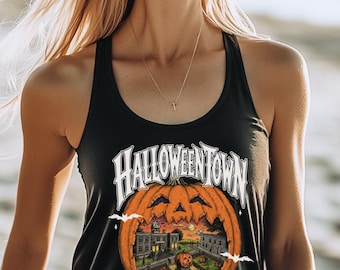 Vintage Halloweentown Tank Top, Pumpkin Village Shirt, Haunted Pumpkin Scene, Retro Spooky Season Tshirt, Fall Halloween Sweatshirt