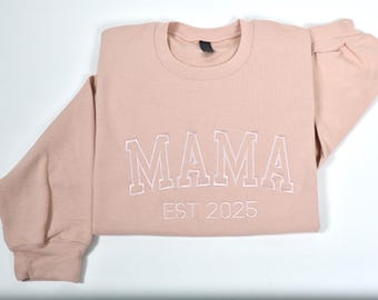 Custom Embroidered Mama Est. Sweatshirt, Personalized Mom Sweatshirt With Kids Name Sleeve, Custom Moms Sweatshirt, Mom Gifts, Mothers Day