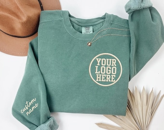 Personalized Logo Embroidered Sweatshirt, Custom Business Logo Embroidery Hoodie, Customized Company Logo Outfit, Custom Team Logo Clothings