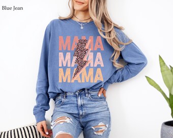 Comfort Colors® Mama Long Sleeve shirt, Leopard Print,  Momster long sleeve, Mom Birthday Gift, Gift For New Mom, Pregnant Gift, Mom shirt