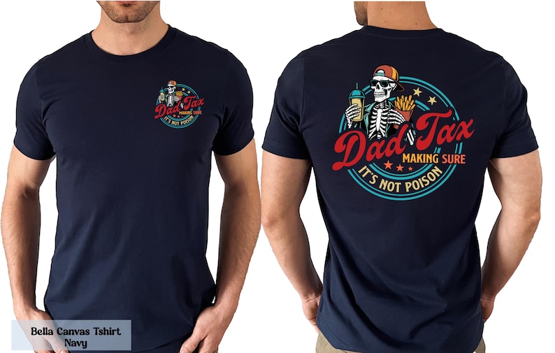 a man wearing a blue shirt with a skeleton on it