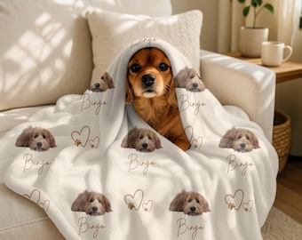Pet Photo Blanket, Personalized Name, Soft Fleece or Sherpa (Multiple Sizes)