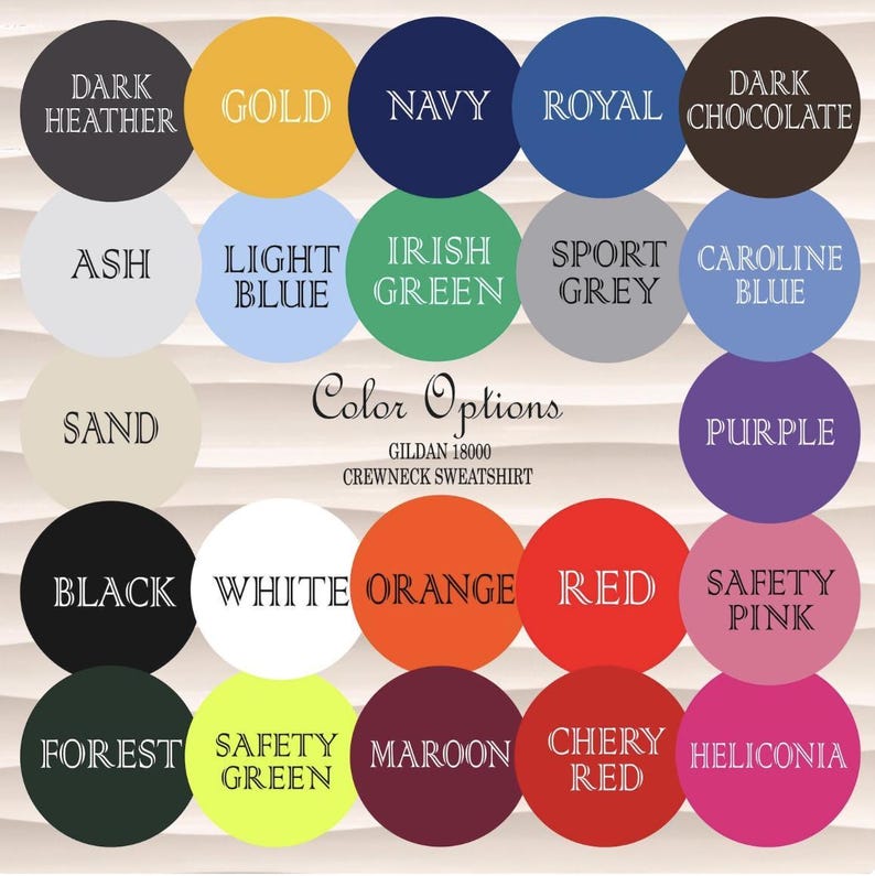 a grid of 24 circular color options, each with a different color name, arranged in a 4x6 grid.