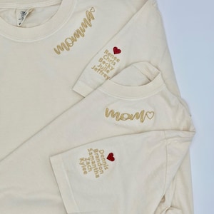Custom Collar and Sleeve Embroidered Hoodie, Embroidered Mom, Grandmother Sweatshirt with Kids Names Kids Names, Mama Gift Shirt, Best Mom