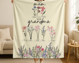 Grandma Garden Blanket: Custom Name and Birth Flowers - Warm Minky Fleece
