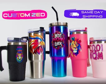 Personalized 40oz Tumbler with Handle & Straw, UV print TikTok Cup, Gift For Her, 40 oz, 30 oz, 20 oz Travel Mug, Gift for Her, Gift for Him
