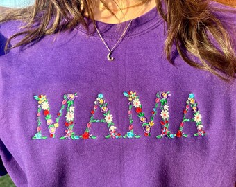 Flowers for Mom Embroidered Sweatshirt, Comfort Colors, Embroidered Crewneck, Embroidery, Momma Sweatshirt, Mama Crewneck, Mothers Day Gift