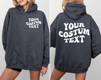 Custom Hoodie Sweatshirt, Wavy Text Design (Multiple Colors & Sizes)