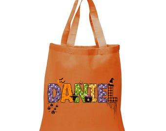 Custom Name Halloween Tote Bag, Fall Season Cute Bag, Cute Tote Bags, Custom Gift Idea Fall Lover, Spooky Custom Shopping Cotton Tote Bag