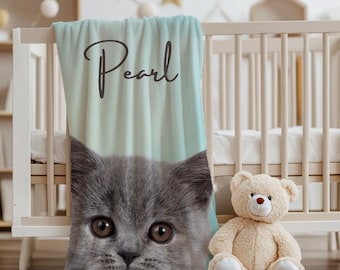 Custom Pet Blanket with Photo and Name, Cat Picture Blanket, Gift for Dog Dad, Pet Lover Blanket, Personalized Dog or Cat Portrait Blanket