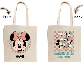 Retro Disney Canvas Tote Bag, Mickey & Friends Checkered Print