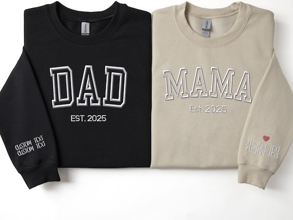 Custom Embroidered Sweatshirt, Kids Name On Sleeve With Heart, Grandpa Shirt With Date, Dad Est Year Shirt, Gift For Mom, Father's Day Gift