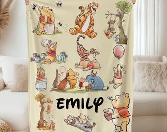 Personalized Winnie the Pooh Baby Blanket: Custom Name, Soft Disney Throw