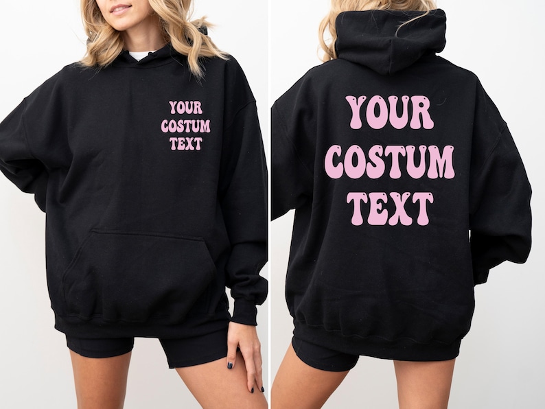 Custom Design, Gildan Hoodie, Custom Text Hoodie, Custom Gift, Wavy Text Hoodie, Custom sweatshirt, Back and front custom text, Personalized immagine 2