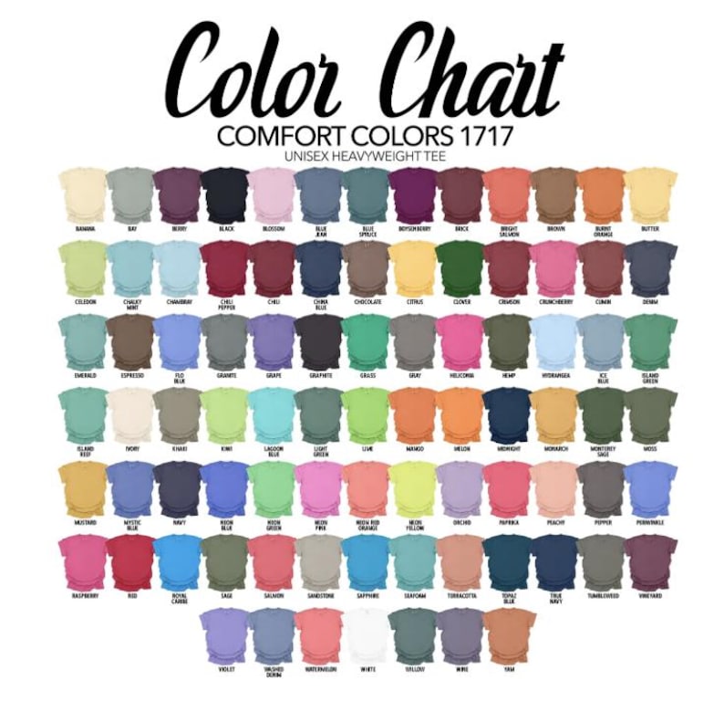 The image is a color chart displaying various colors, likely representing different styles or designs of a lightweight t-shirt.