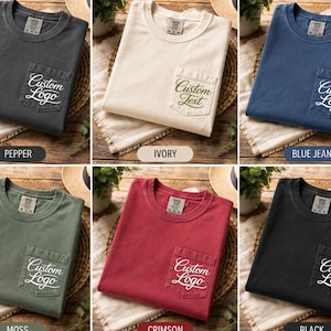 Custom Comfort Colors® Pocket Shirt, Personalized Business Logo Tee, Bachelorette Attendee Gift Company Sports Team Shirt, Pocket Print