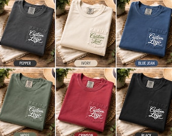 Custom Comfort Colors® Pocket Shirt, Personalized Business Logo Tee, Bachelorette Attendee Gift Company Sports Team Shirt, Pocket Print