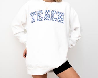 Floral Teach Sweatshirt, School Long Sleeve Shirt, Cute Teacher Sweater, Teacher Appreciation Gift, Back To School, School Shirt