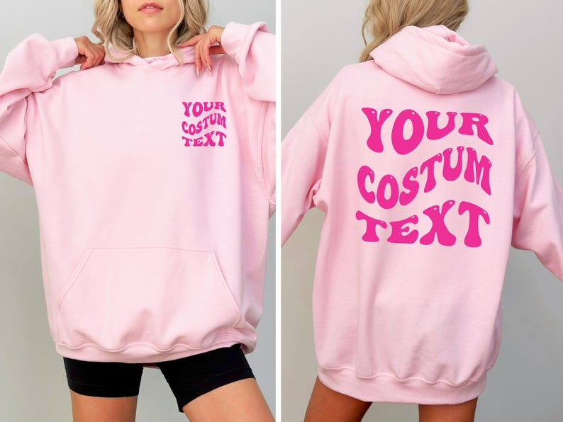 Custom Design, Gildan Hoodie, Custom Text Hoodie, Custom Gift, Wavy Text Hoodie, Custom sweatshirt, Back and front custom text, Personalized immagine 1