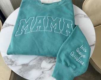 Custom Embroidered Mama Sweatshirt, Personalized Mom Sweatshirt With Kids Name Sleeve, Custom Moms Sweatshirt, Mom Gifts, Mothers Day