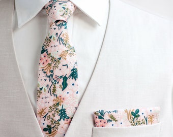 Necktie, Neckties, Mens Necktie, Neck Tie, Floral Neckties, Groomsmen Necktie, Ties, Wedding, Pink Necktie, Rifle Paper Co - Meadow In Pink