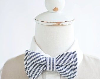 Bow Tie, Bow Ties, Boys Bow Ties, Baby Bow Ties, Bowties, Ring Bearer, Wedding Bow Ties, Linen Bow Tie, Navy Tie, Ties - Navy Linen Stripe