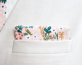 Pocket Square, Pocket Squares, Handkerchief, Mens Pocket Square, Boys Pocket Square, Weddings, Floral, Pink, Rifle Paper Co - Meadow In Pink
