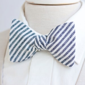 Nœuds papillon, Nœud papillon, Nœuds papillon, Nœuds papillon pour hommes, Nœuds papillon freestyle, Nœuds papillon auto-noeuds, Noeuds de mariage, Marine, Nœuds papillon en lin - Bande de lin marine