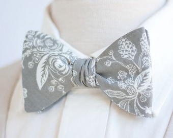 Bow Ties, Bow Tie, Bowties, Mens Bow Ties, Freestyle Bow Ties, Self-Tie Bow Ties, Wedding Ties, Gray Bow Tie, Rifle Paper Co - Gray Toile