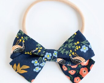 Hair Bow, Bow Headband, Headband, Headbands, Fabric Hair Bow, Hair Clip, Baby Bow, Plaid Bow, Alligator Clip, Anthro - Luxembourg In Navy