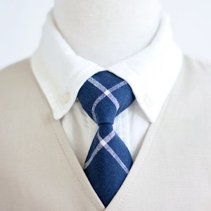 Necktie, Neckties, Boys Tie, Baby Tie, Baby Necktie, Wedding Ties, Ring Bearer, Boys Necktie, Linen Ties, Ties - Navy Linen Windowpane