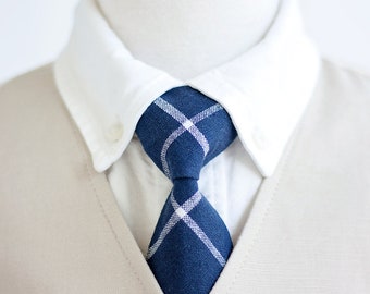 Necktie, Neckties, Boys Tie, Baby Tie, Baby Necktie, Wedding Ties, Ring Bearer, Boys Necktie, Linen Ties, Ties - Navy Linen Windowpane