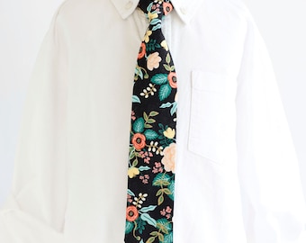 Necktie, Neckties, Boys Tie, Baby Tie, Baby Necktie, Wedding Ties, Ring Bearer, Floral Tie, Rifle Paper Co - Birch Floral In Black