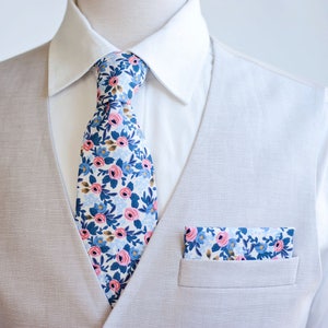 Necktie, Neckties, Mens Necktie, Neck Tie, Floral Neckties, Groomsmen Necktie, Groomsmen Gift, Rifle Paper Co - Rosa In Periwinkle