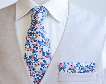 Necktie, Neckties, Mens Necktie, Neck Tie, Floral Neckties, Groomsmen Necktie, Groomsmen Gift, Rifle Paper Co - Rosa In Periwinkle