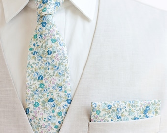 Necktie, Neckties, Mens Necktie, Neck Tie, Floral Neckties, Groomsmen Necktie, Ties, Wedding, Blue Floral Necktie, Tie - Bouquet In Blue