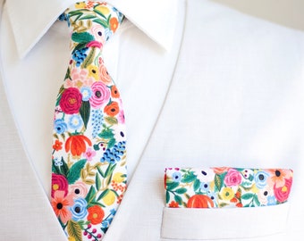 Necktie, Neckties, Mens Necktie, Neck Tie, Floral Neckties, Groomsmen Necktie, Groomsmen Gift, Rifle Paper Co - Petite Garden Party In Cream