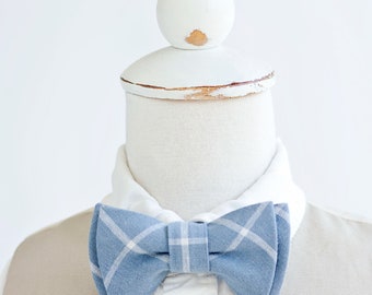 Bow Tie, Bow Ties, Boys Bow Ties, Baby Bow Ties, Bowties, Ring Bearer, Wedding Bow Ties, Linen Bow Tie, Ties - Chambray Linen Windowpane