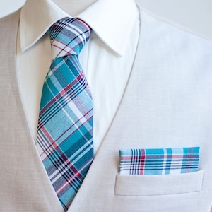 Necktie, Neckties, Mens Necktie, Neck Tie, Plaid Neckties, Groomsmen Necktie, Ties, Wedding Neckties, Holiday Ties - Navy, Blue, Red Plaid