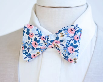 Bow Ties, Bow Tie, Bowties, Mens Bow Ties, Freestyle Bow Ties, Self-Tie Bow Ties, Groomsmen, Rifle Paper Co - Rosa In Periwinkle