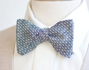 Bow Ties, Bow Tie, Bowties, Mens Bow Ties, Freestyle Bow Ties, Self-Tie Bow Ties, Ties, Plaid Bowties, Plaid Ties - Indigo Chambray Dot